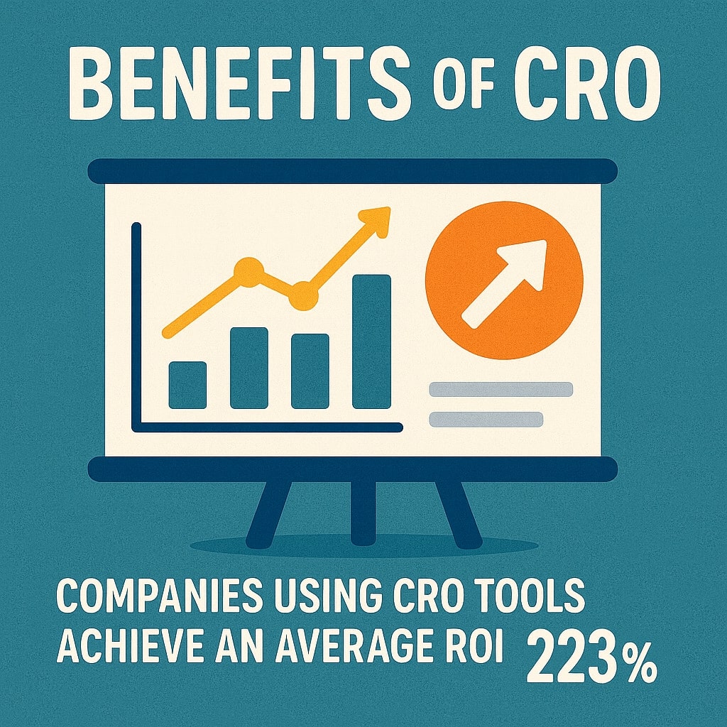 Infographic showing benefits of CRO with 223% ROI statistic